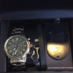 Black and Silver Color Men's Watch Set New